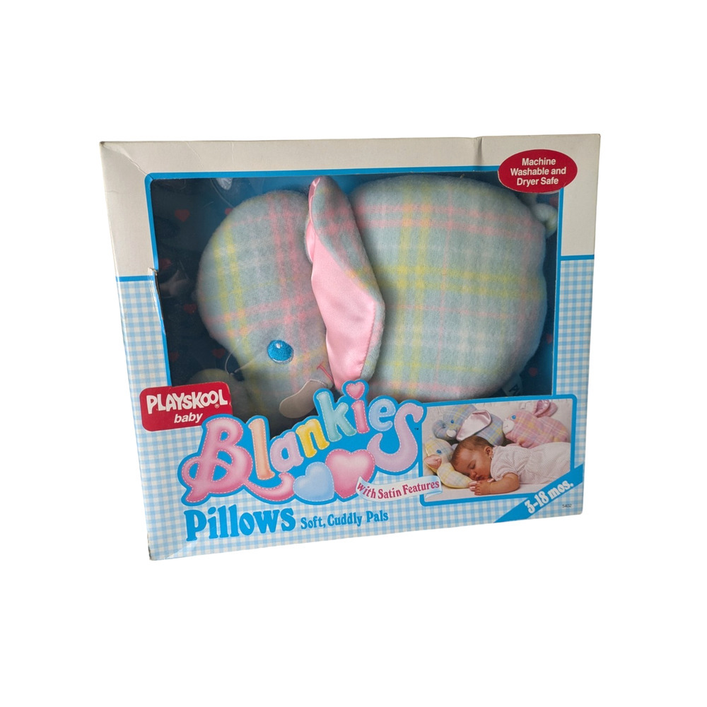 Vintage Playskool Baby Blankies Pillow Snuzzles Elephant New Plaid Plush Rare 87